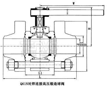 Q71N對(duì)焊連接鍛鋼高壓球閥外形尺寸圖