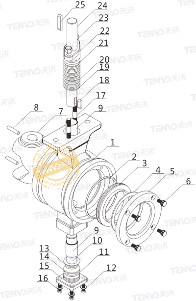 對夾式V型球閥零件圖