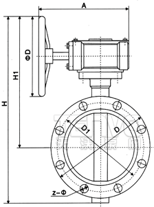 法蘭式襯膠蝶閥結構圖