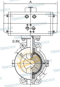D671F46氣動(dòng)對(duì)夾式襯氟蝶閥結(jié)構(gòu)圖