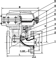 EG641W、EG641J英標（無帶手操往復(fù)型）氣動隔膜閥結(jié)構(gòu)圖