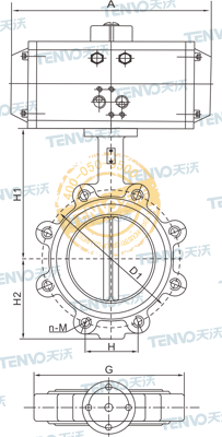 AL型對(duì)夾式氣動(dòng)軟密封蝶閥結(jié)構(gòu)圖
