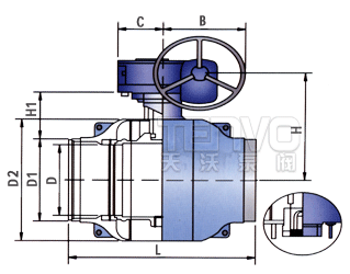 （焊接連接）蝸輪全通徑全焊接球閥結(jié)構(gòu)圖
