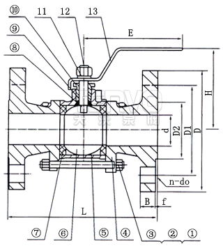 三片式法蘭球閥結(jié)構(gòu)圖
