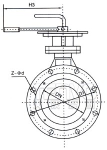 對(duì)夾式三偏心多層次金屬硬密封蝶閥結(jié)構(gòu)圖